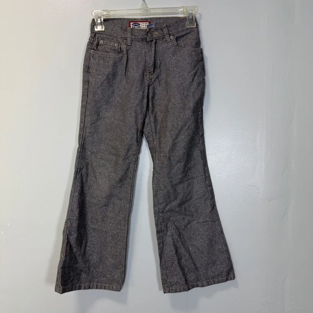 Old Navy Kids Girls Gray Glitter Metallic Flare Leg Denim Jeans‎ Y2K Size 8